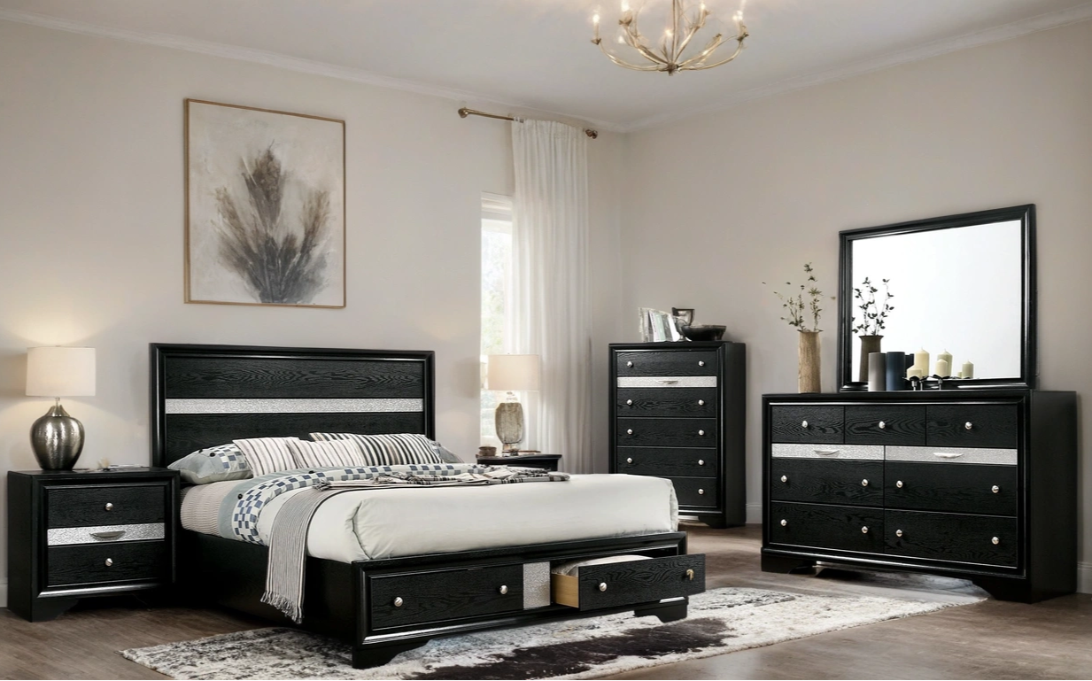 Chrissy Modern Silver Tone Accent 4-Piece Bedroom Set