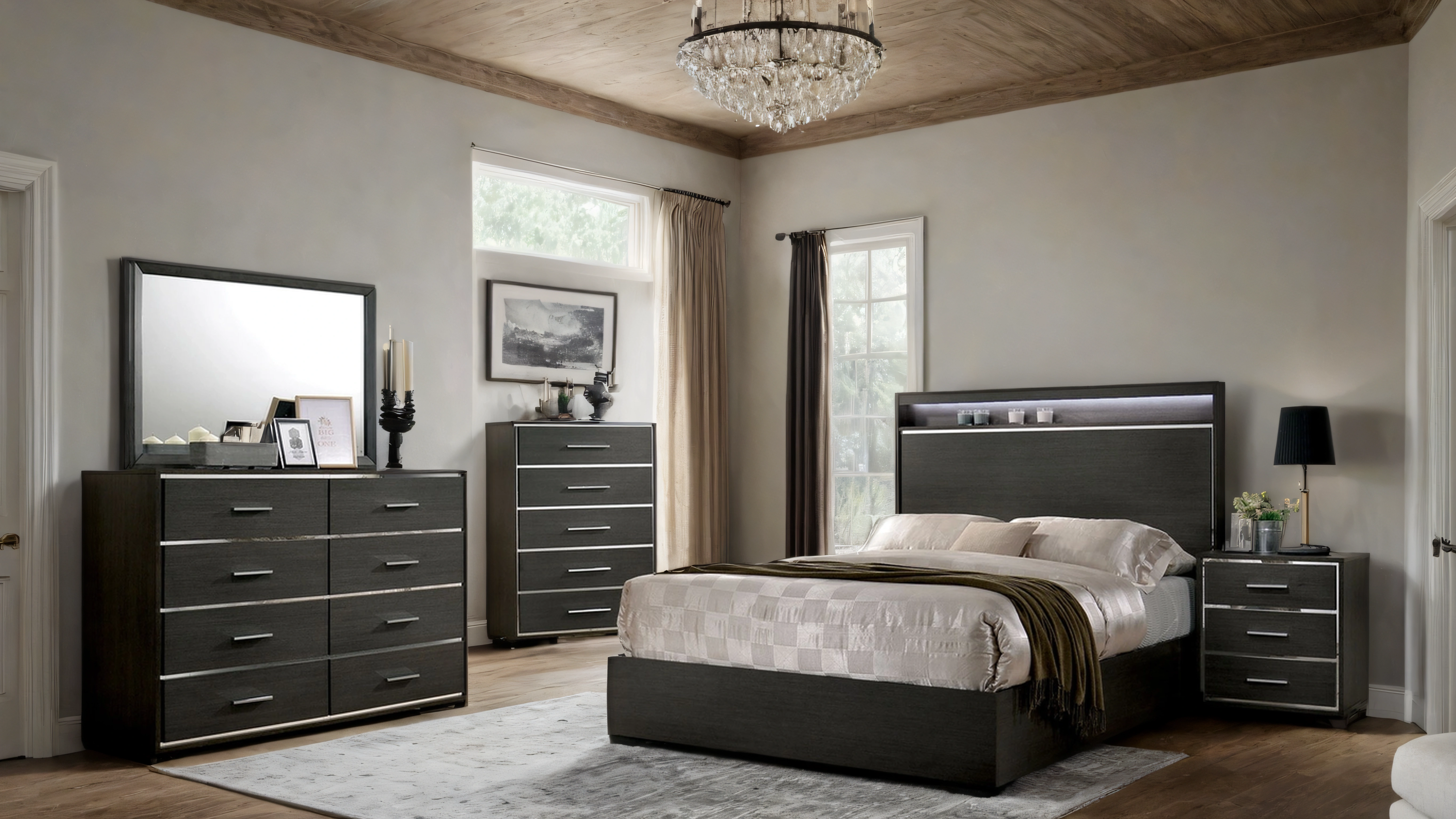 Camryn Modern 4-Piece Bedroom Set with LED Headboard