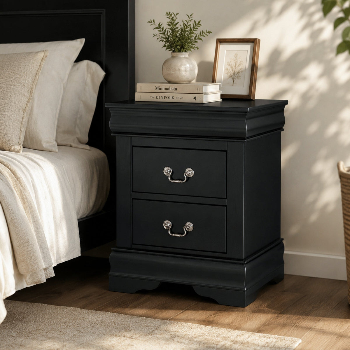 3-Piece Transitional Bedroom Storage Set with Nightstand, Chest & Dresser (Mirror Optional)