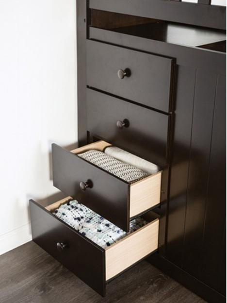 Ontario Space-Saving Twin Over Twin Bunk Bed with Built-In Storage Stairs – Espresso Finish