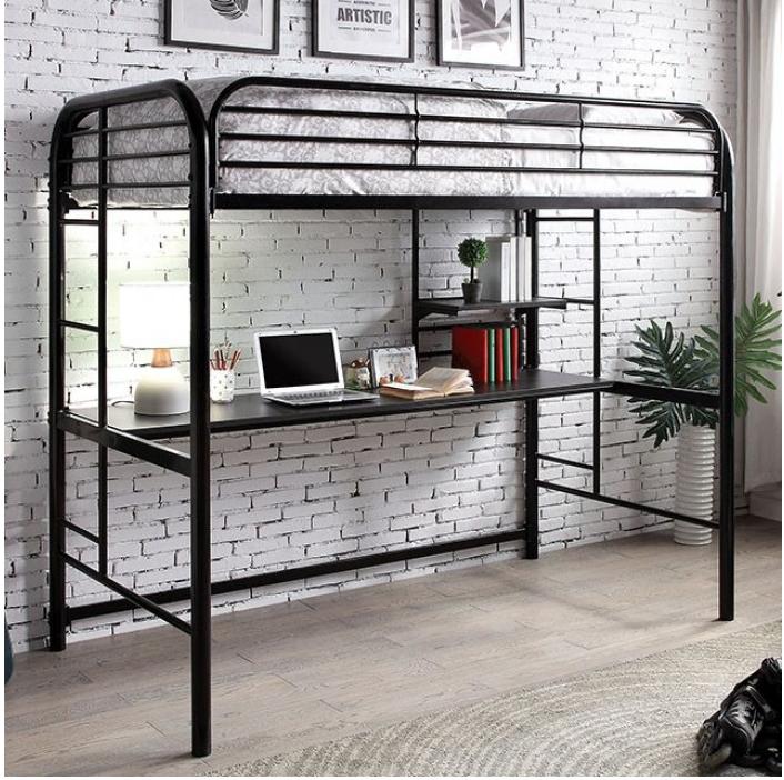 Opal Modern Loft Twin Metal Bunk Bed with Integrated Desk and Shelves