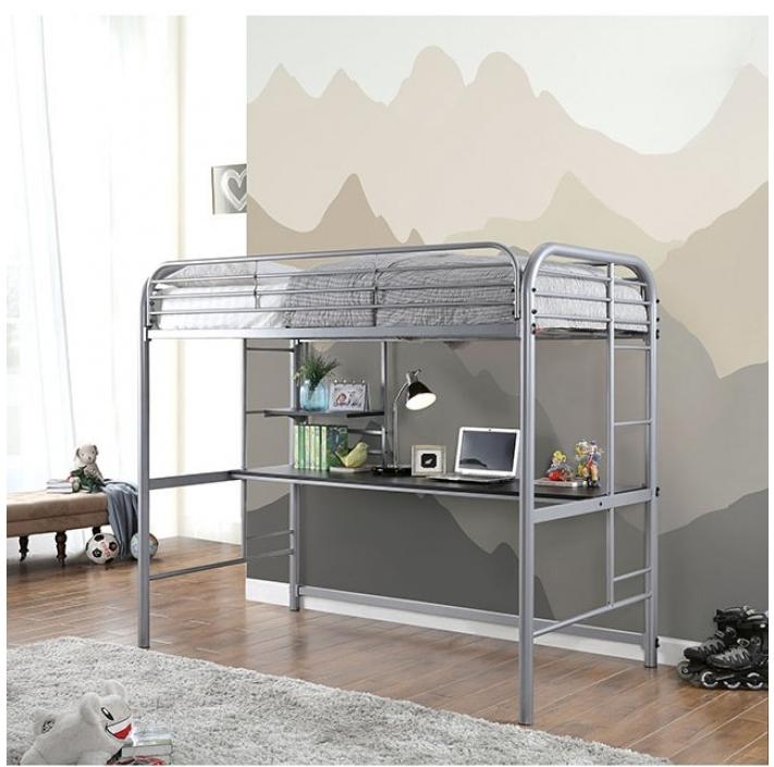 Opal Modern Loft Twin Metal Bunk Bed with Integrated Desk and Shelves