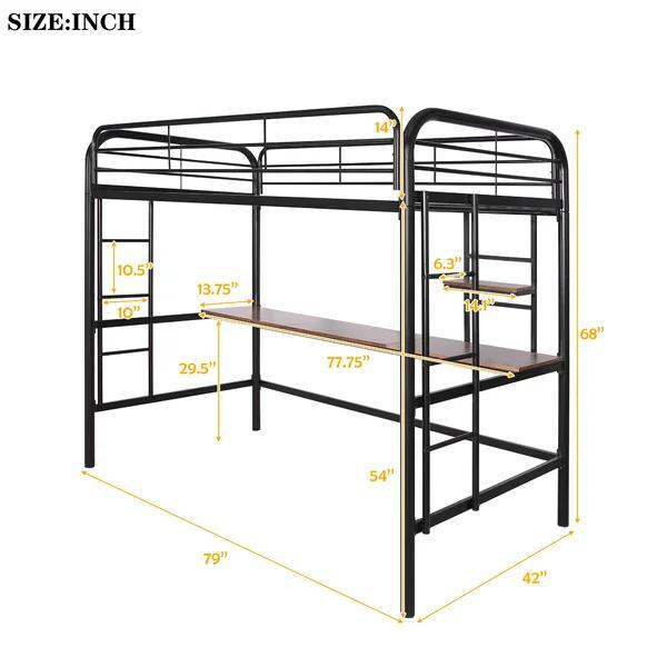 Opal Modern Loft Twin Metal Bunk Bed with Integrated Desk and Shelves