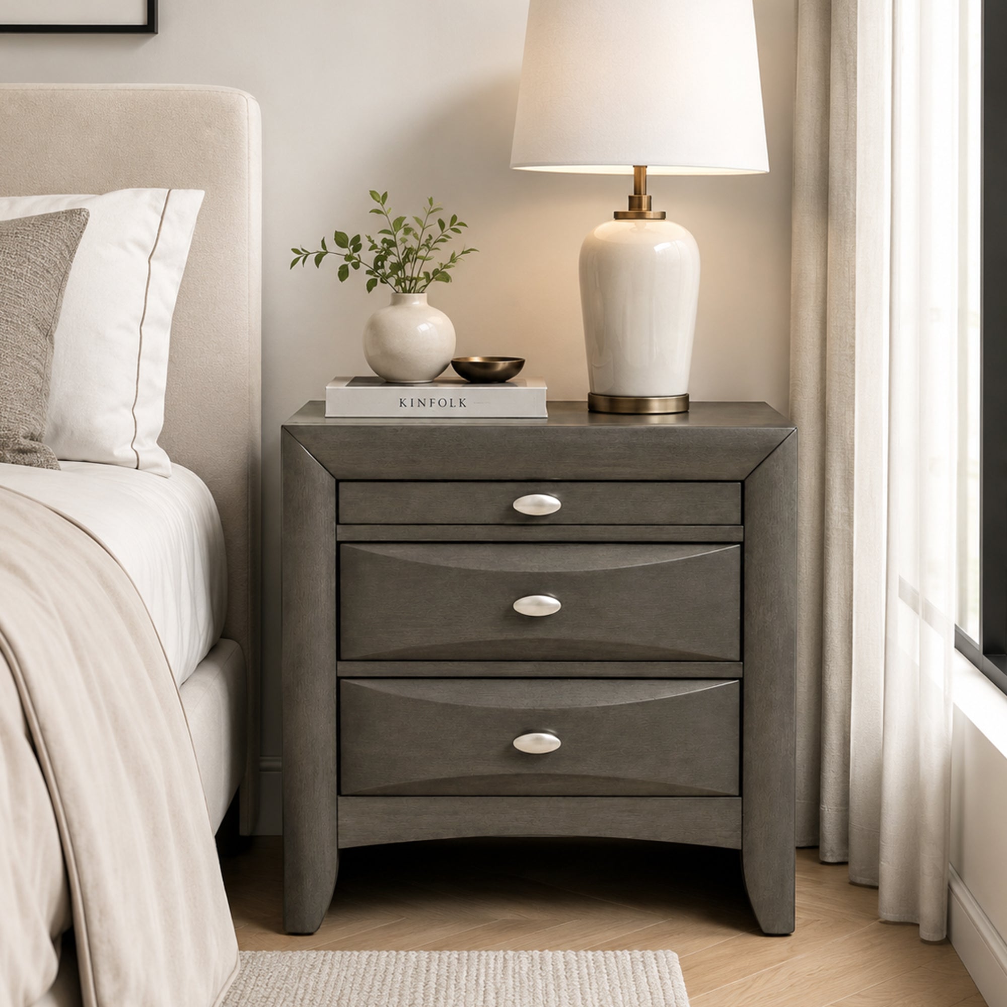 Fully Assembled Transitional Wood Nightstand – Solid Wood Bedside Table for Modern Bedrooms