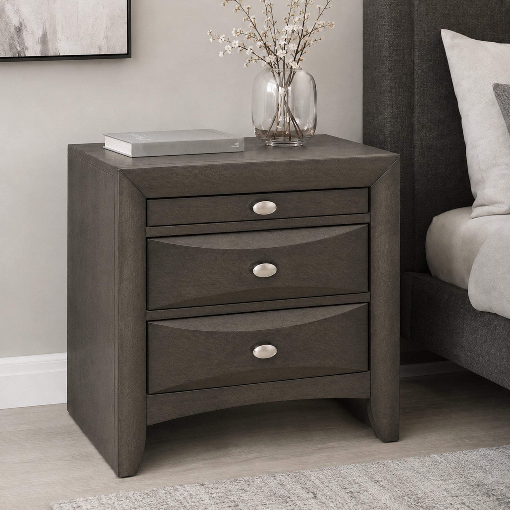 Fully Assembled Transitional Wood Nightstand – Solid Wood Bedside Table for Modern Bedrooms