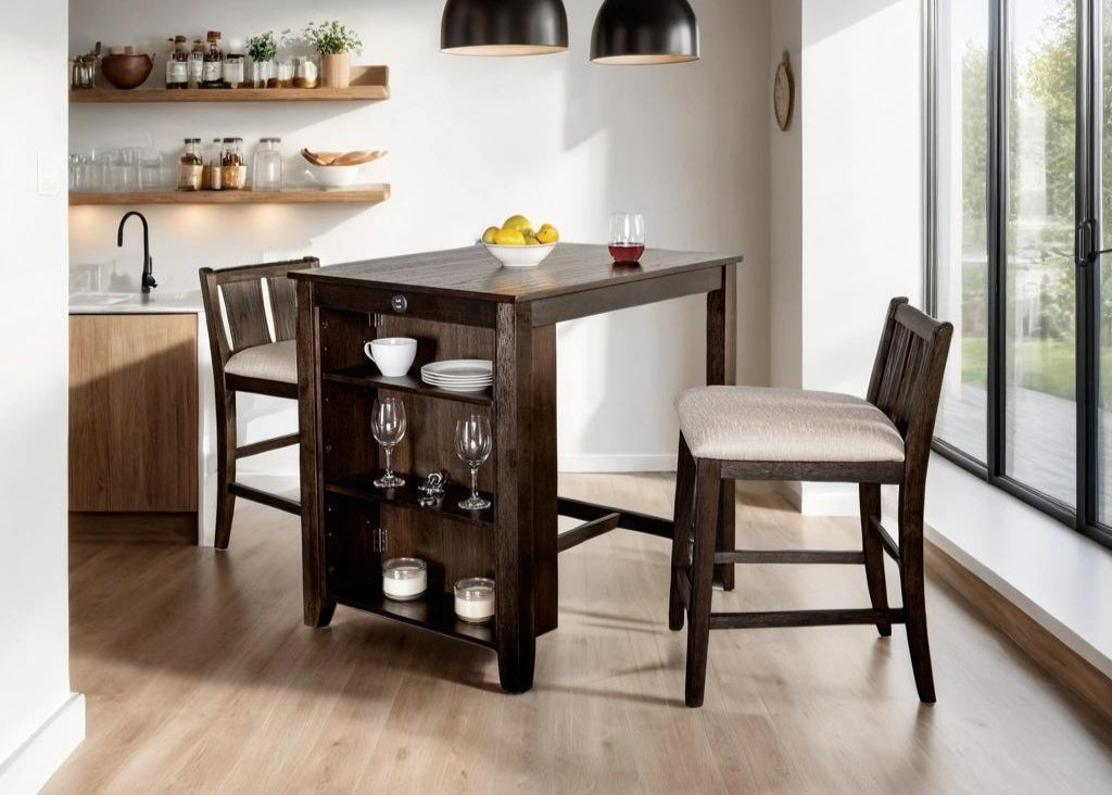 Walnut 3-pieces Solid Wood Dining Set