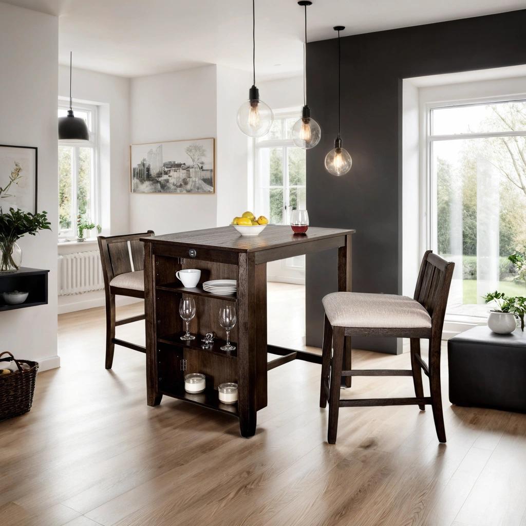 Walnut 3-pieces Solid Wood Dining Set