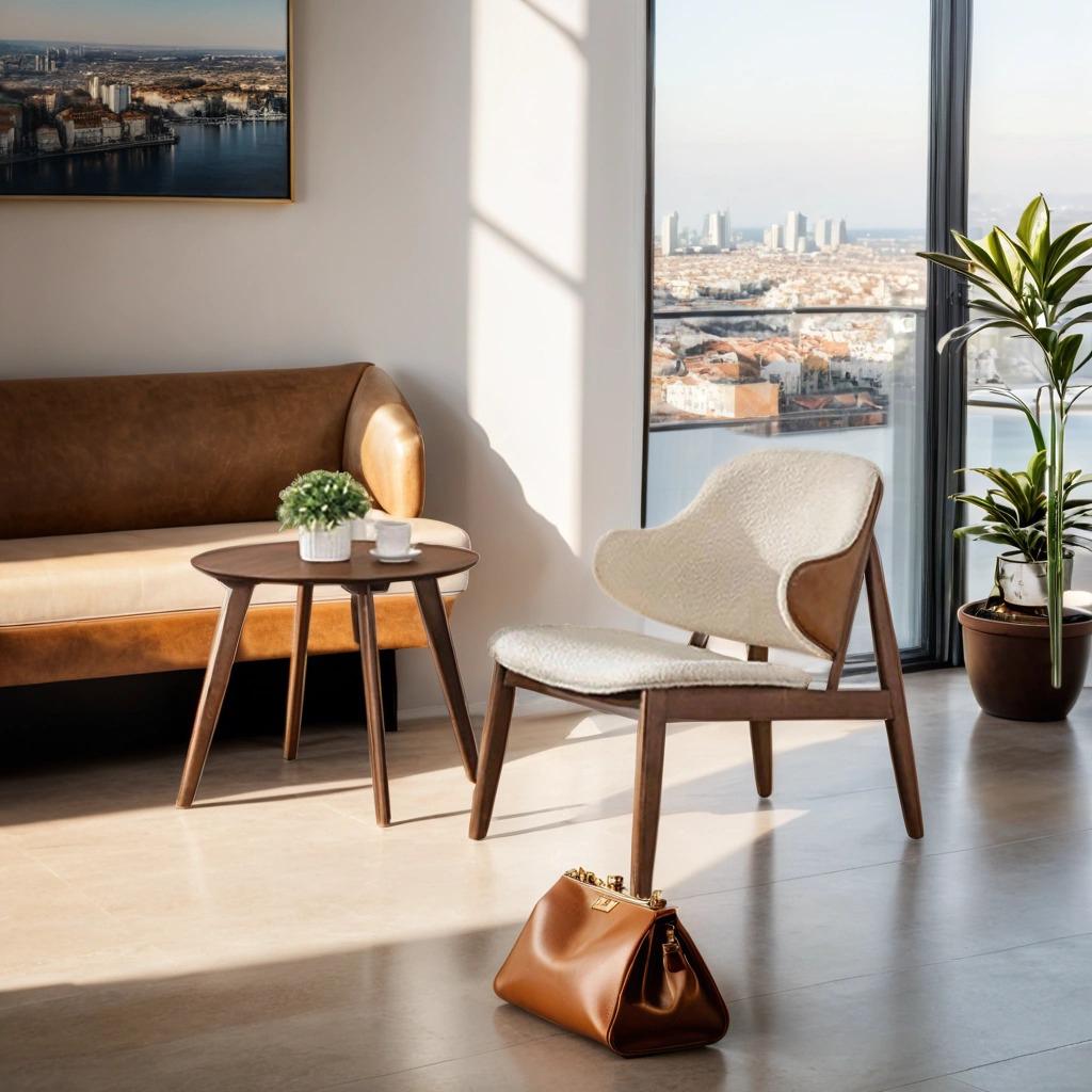 Bouclé Bliss Mid-Century Modern Solid Wood Elegant Side Table with Accent Chair Set