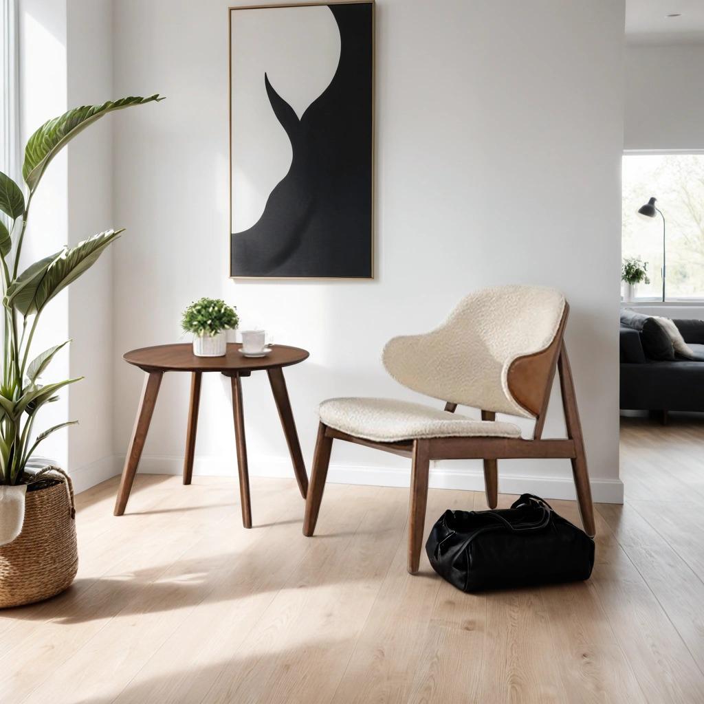 Bouclé Bliss Mid-Century Modern Solid Wood Elegant Side Table with Accent Chair Set