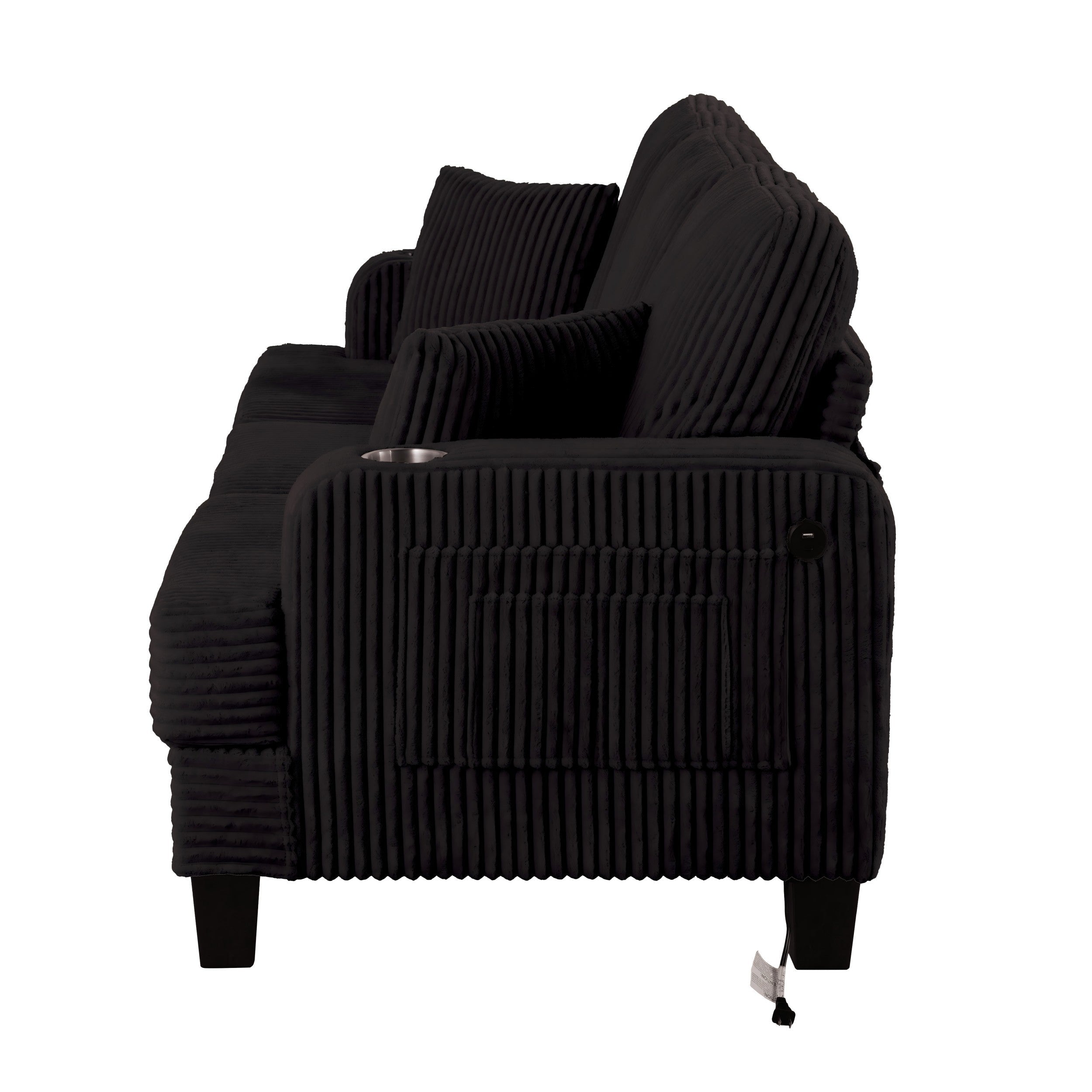 Contemporary Corduroy sofa with Cup Holders, USB Charging & Side Storage