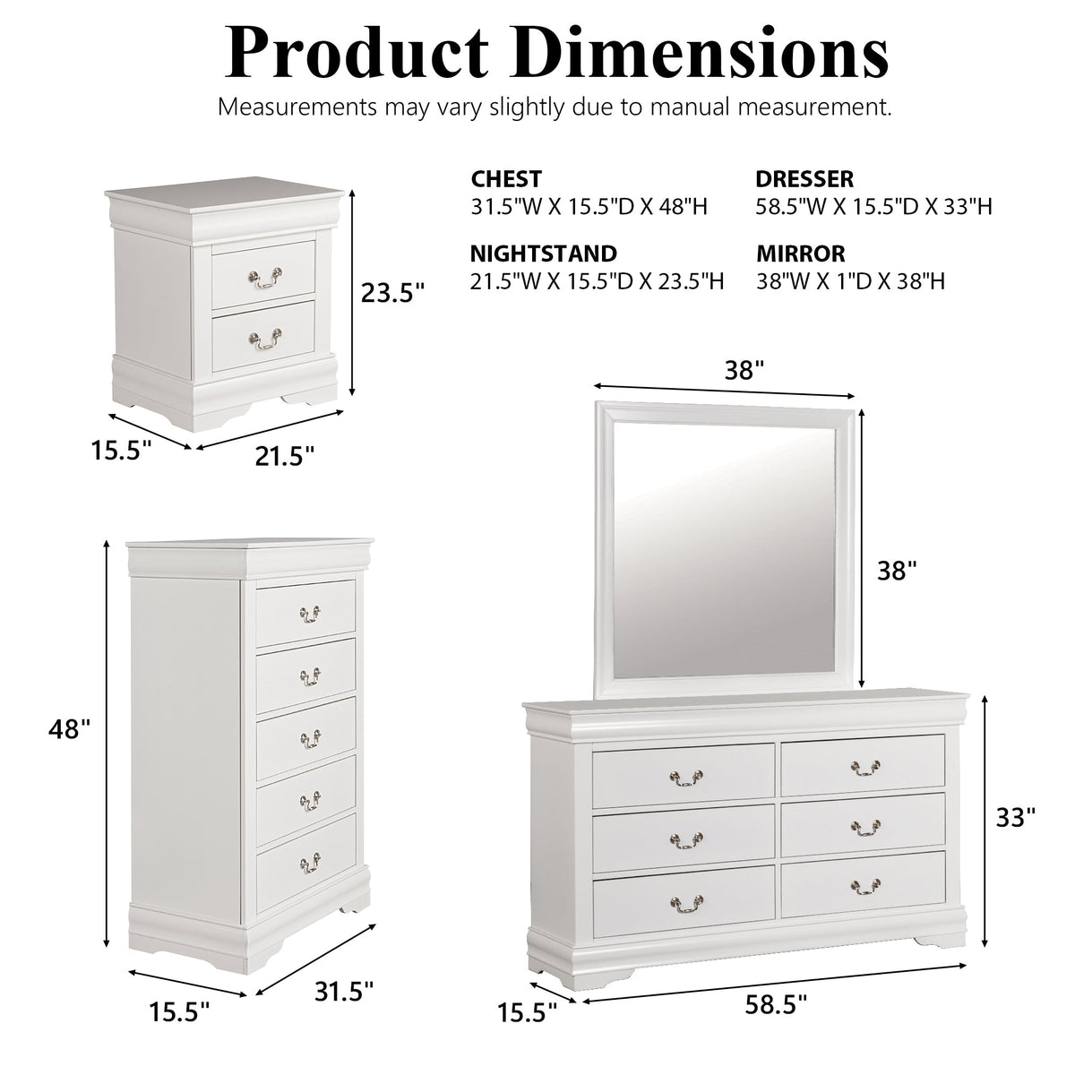 3-Piece Transitional Bedroom Storage Set with Nightstand, Chest & Dresser (Mirror Optional)