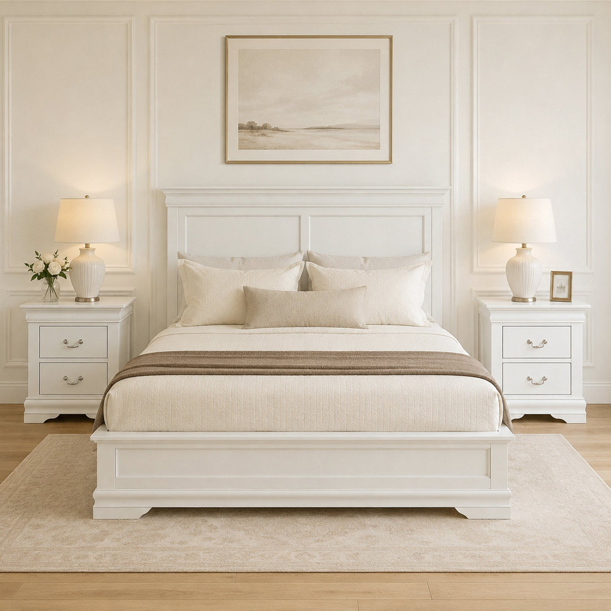 3-Piece Transitional Sleigh Bedroom Set with Solid Wood Bed & 2 Nightstands | Timeless Wood Design