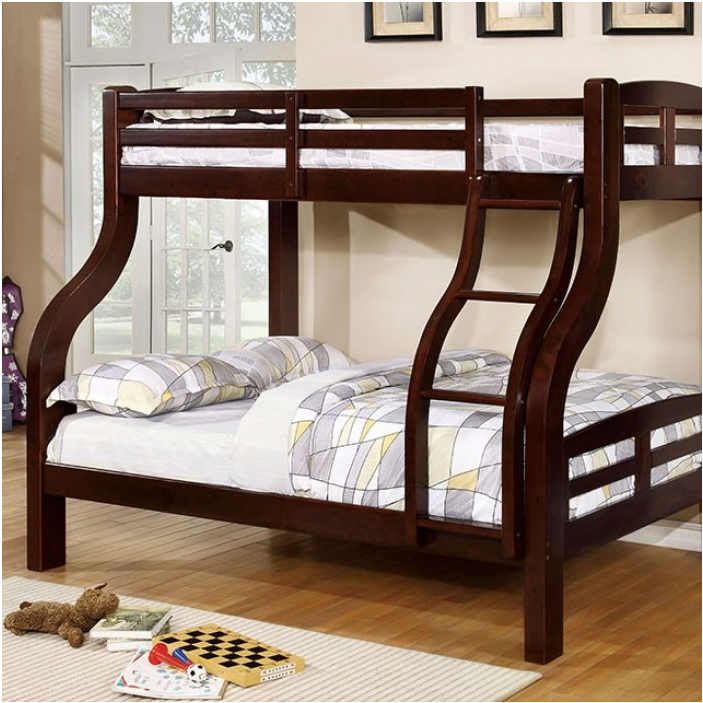 Solpine Charming Wooden Twin/Full Bunk Bed with Curved Frame & Attached Ladder