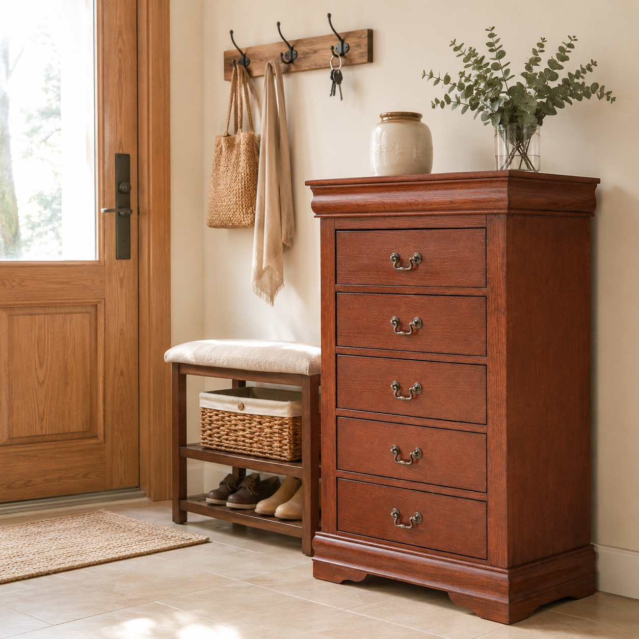 Transitional Solid Wood Chest with English Dovetail Drawers and Bracket Feet