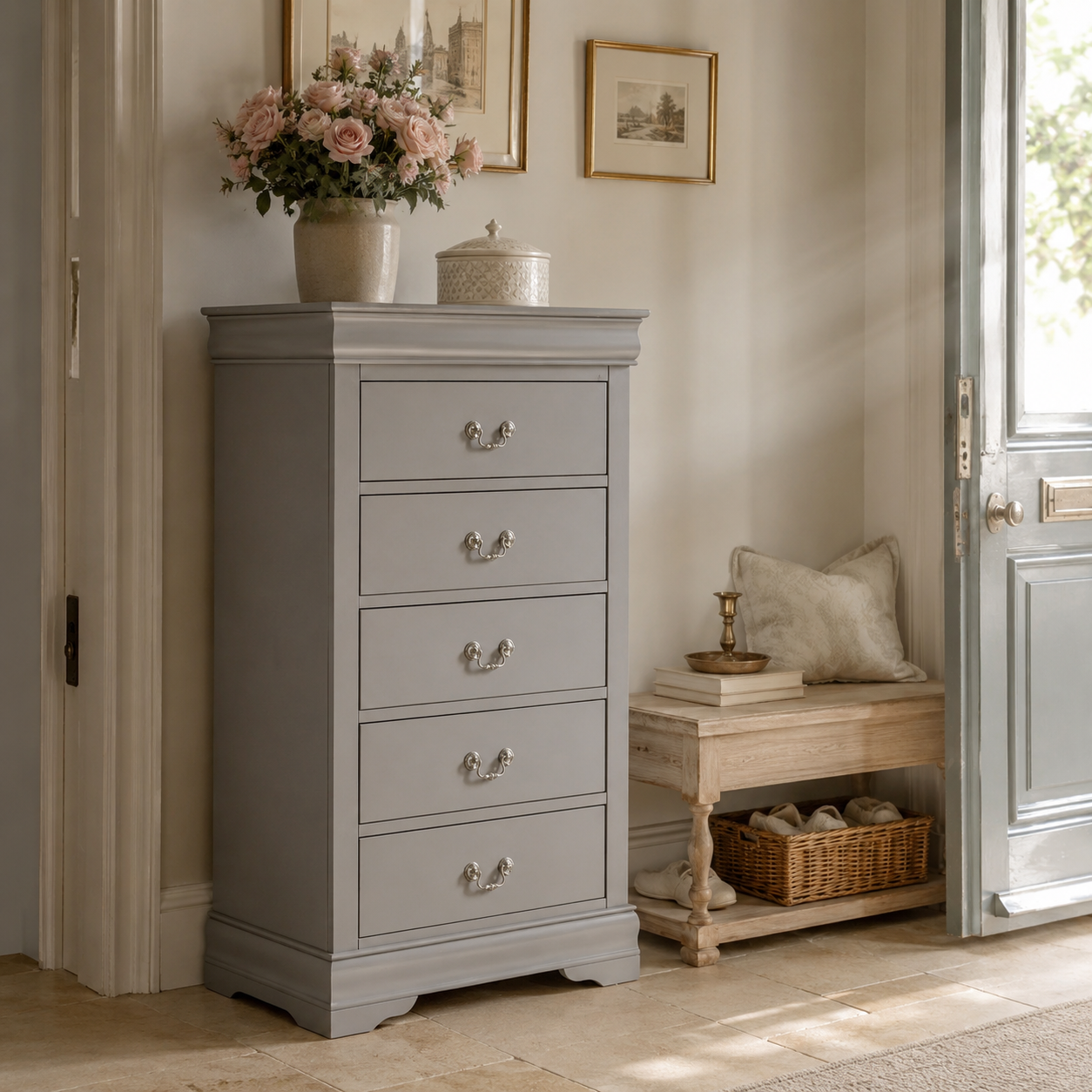 Transitional Solid Wood Chest with English Dovetail Drawers and Bracket Feet