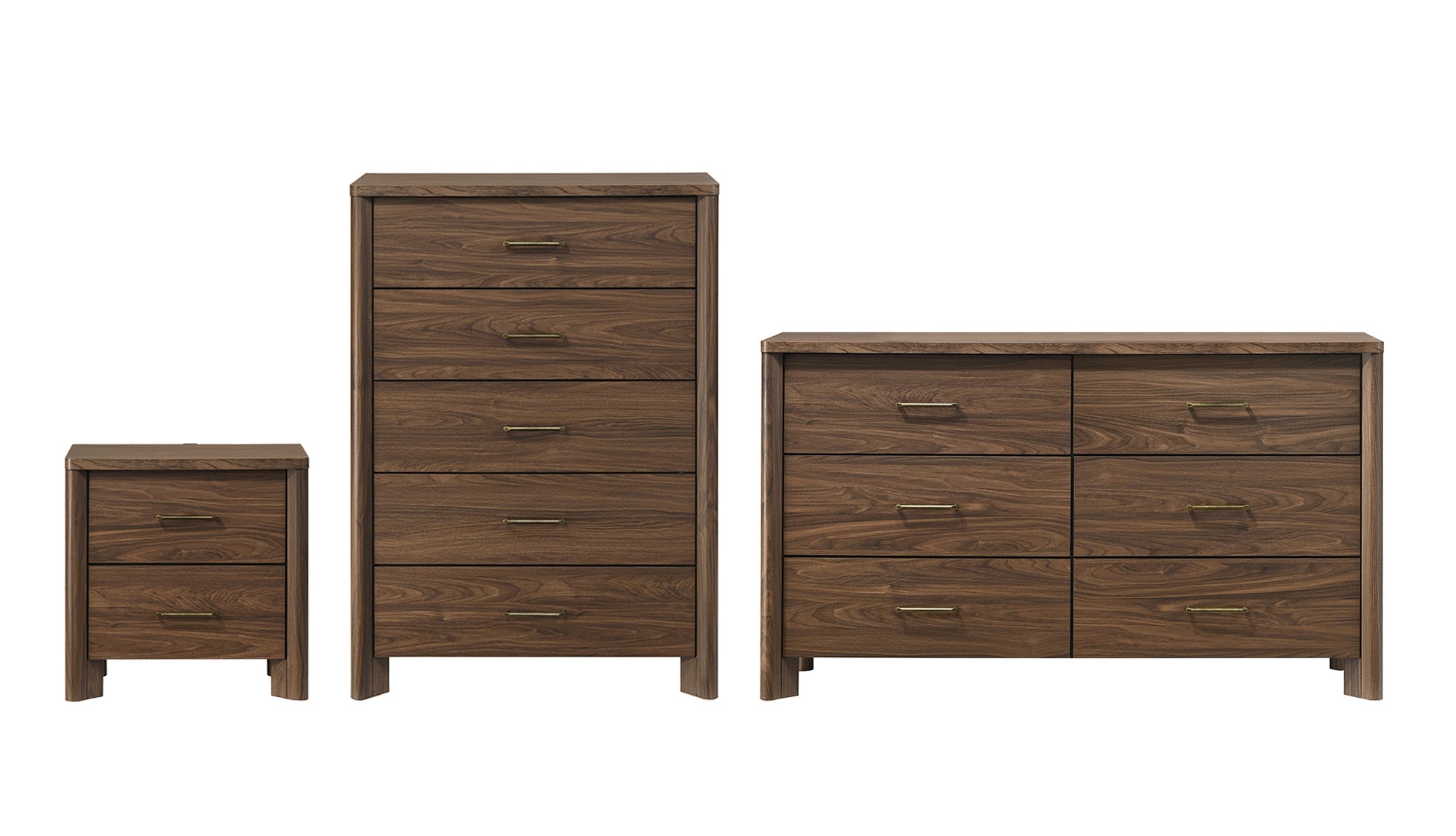Mid-Century Modern Walnut 3-Piece Bedroom Storage Set with Nightstand, Chest & Dresser with Optional Mirror