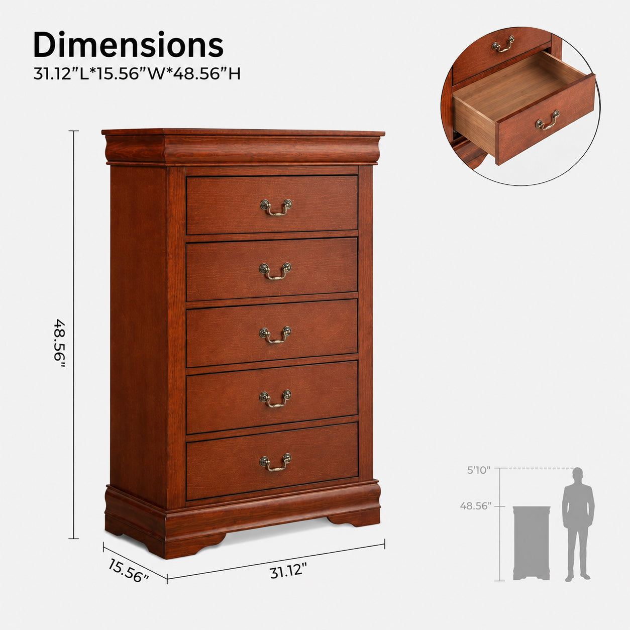 Transitional Solid Wood Chest with English Dovetail Drawers and Bracket Feet