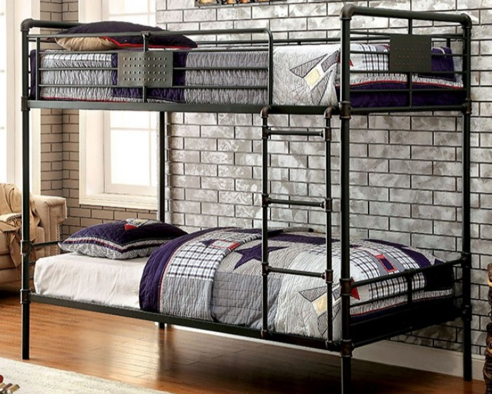 Olga Industrial Industrial 2-Tier Steel Bunk Bed, Antique Black