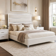 Modern Upholstered Bed with Stainless Steel Accents, Fully Upholstered Platform Bed, Mattress Ready