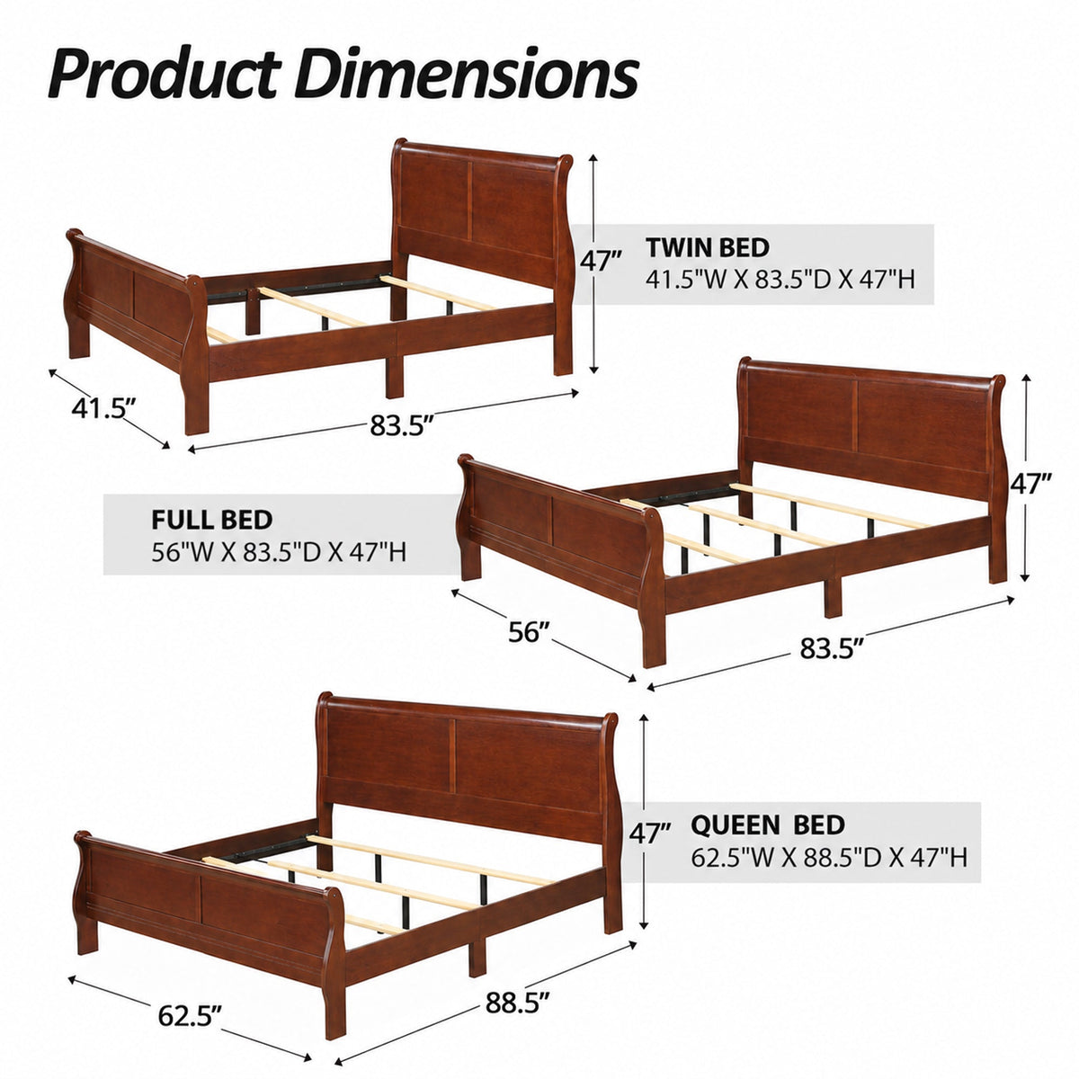 4-Piece Transitional Sleigh Bedroom Set with Solid Wood Bed, Nightstand, Chest & Dresser (Mirror Optional)