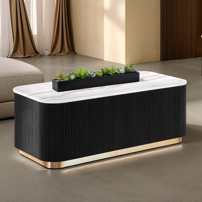 Modern Marble Cocktail Table – Genuine Marble Top with Gold Stainless Steel Base