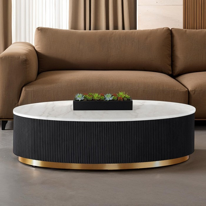 Modern Marble Cocktail Table – Genuine Marble Top with Gold Stainless Steel Base