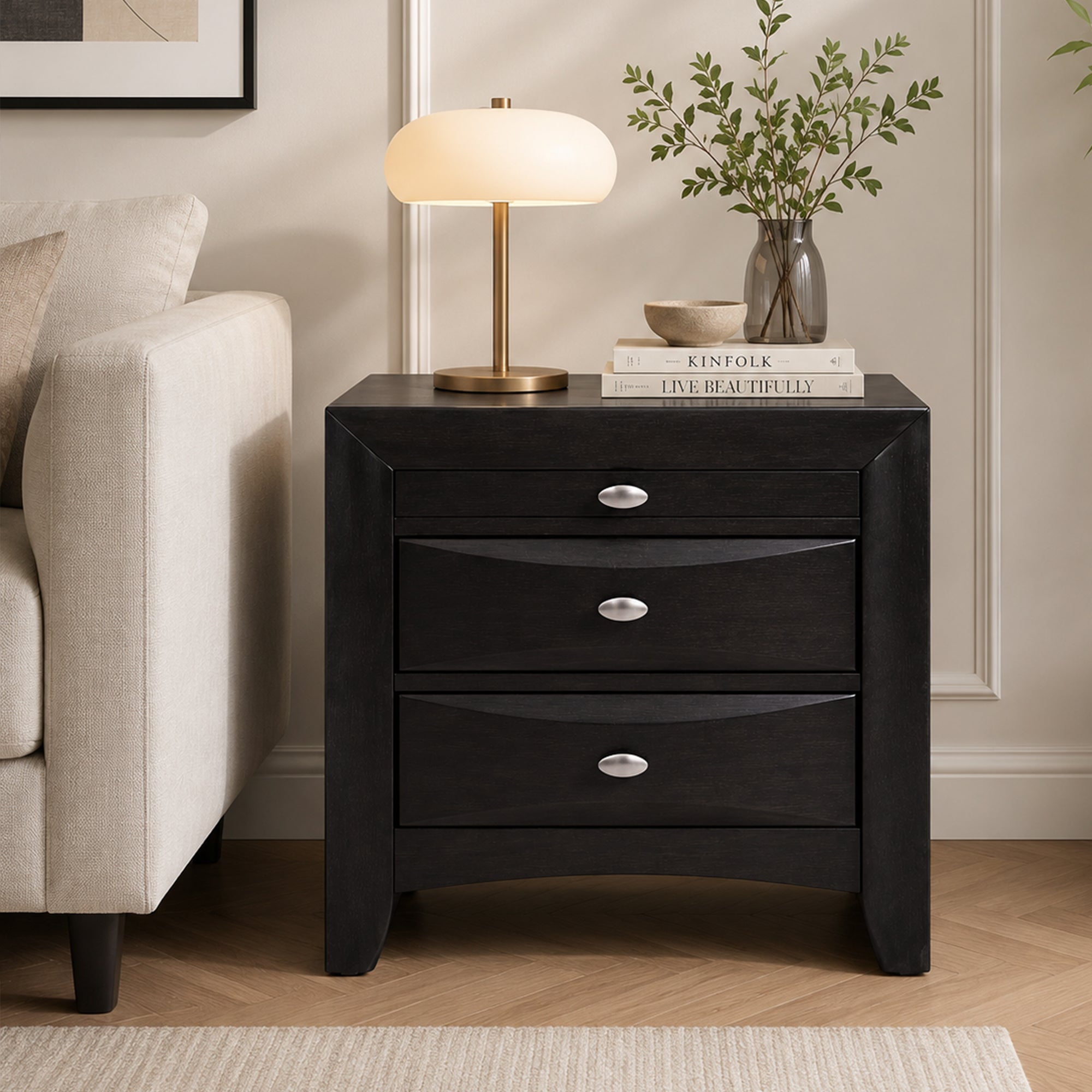 Fully Assembled Transitional Wood Nightstand – Solid Wood Bedside Table for Modern Bedrooms