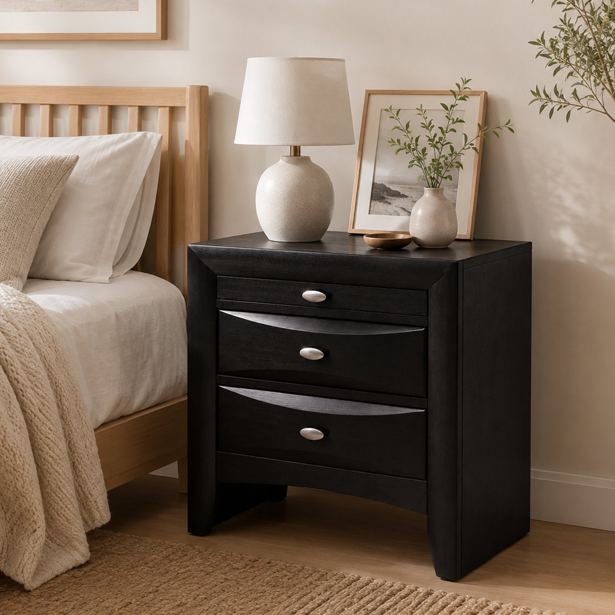 Fully Assembled Transitional Wood Nightstand – Solid Wood Bedside Table for Modern Bedrooms