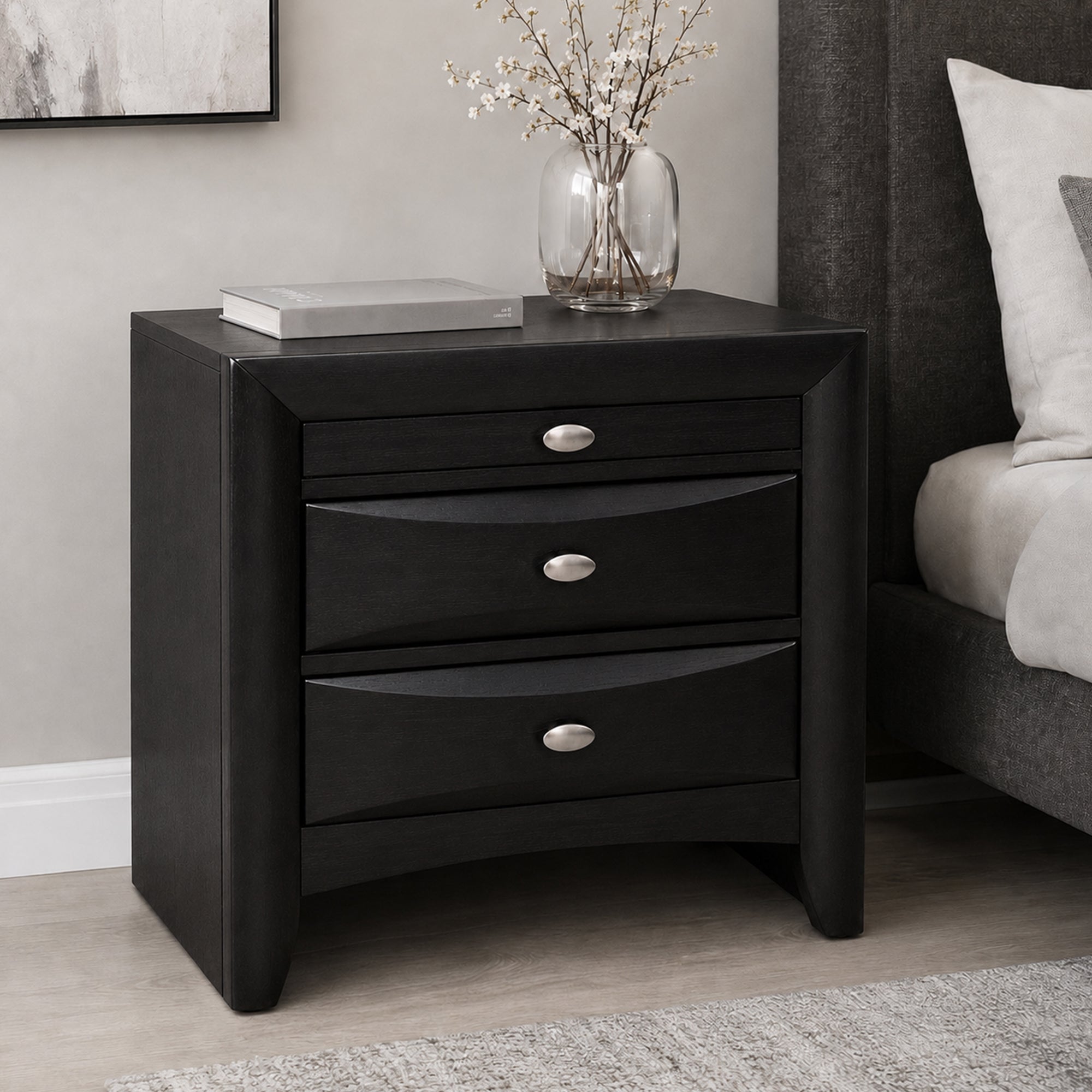 Fully Assembled Transitional Wood Nightstand – Solid Wood Bedside Table for Modern Bedrooms