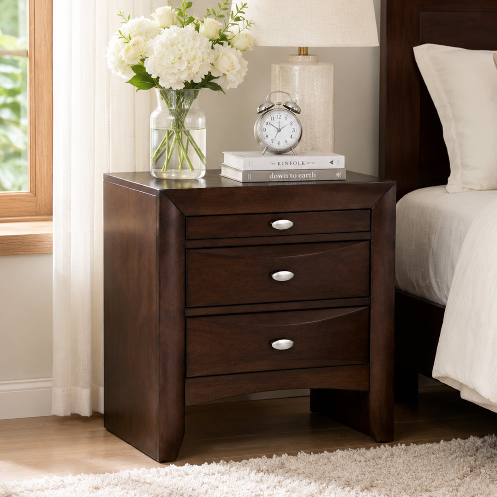 Fully Assembled Transitional Wood Nightstand – Solid Wood Bedside Table for Modern Bedrooms