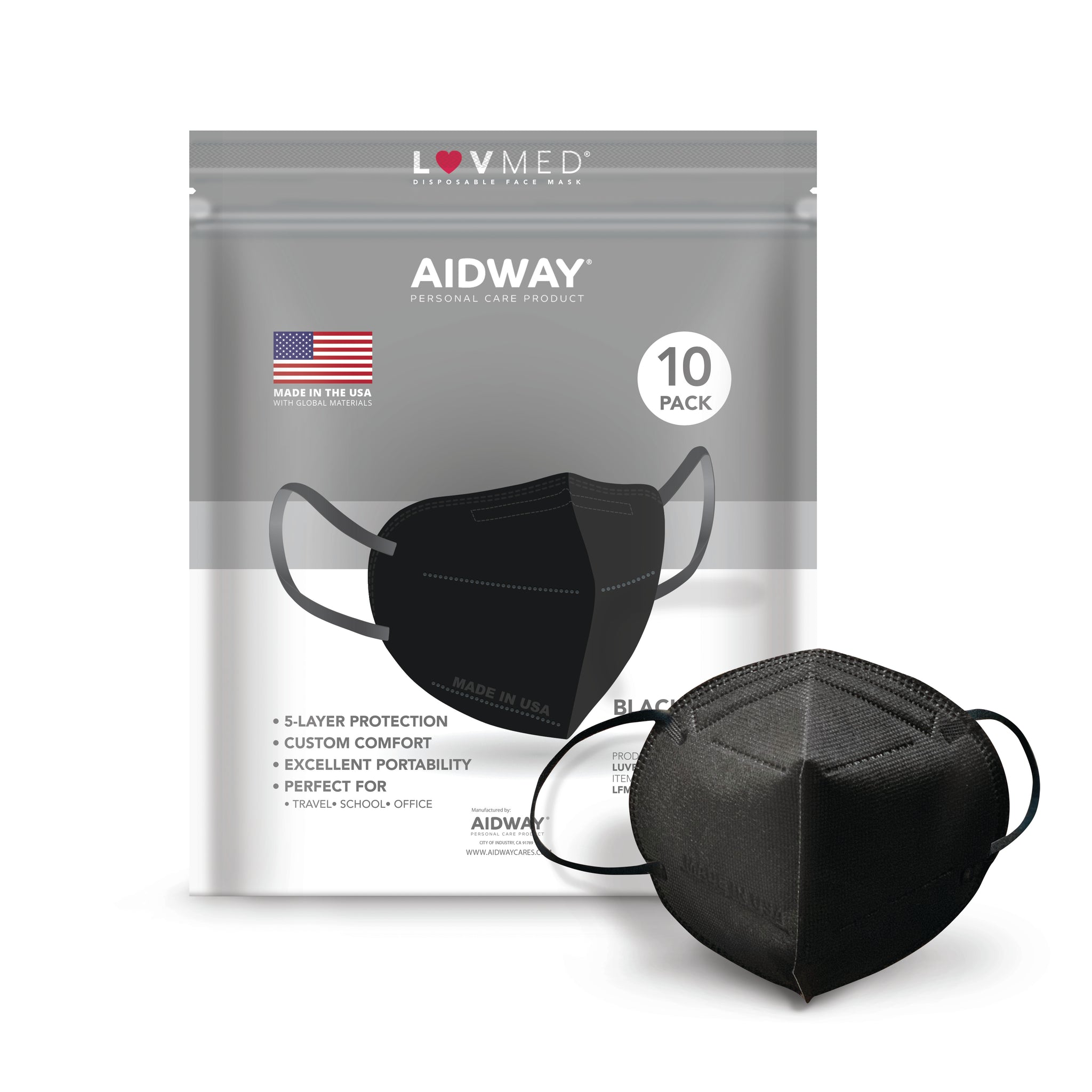  Aidway 5 Layer Face Mask Made In USA Pack of 10 Masks (Black) :  Clothing, Shoes & Jewelry
